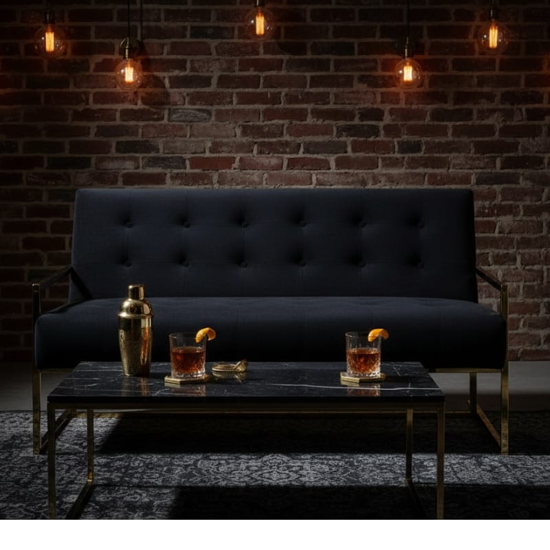 Sofa Azalea Two-Seat Sofa – Black Velvet & Gold Steel