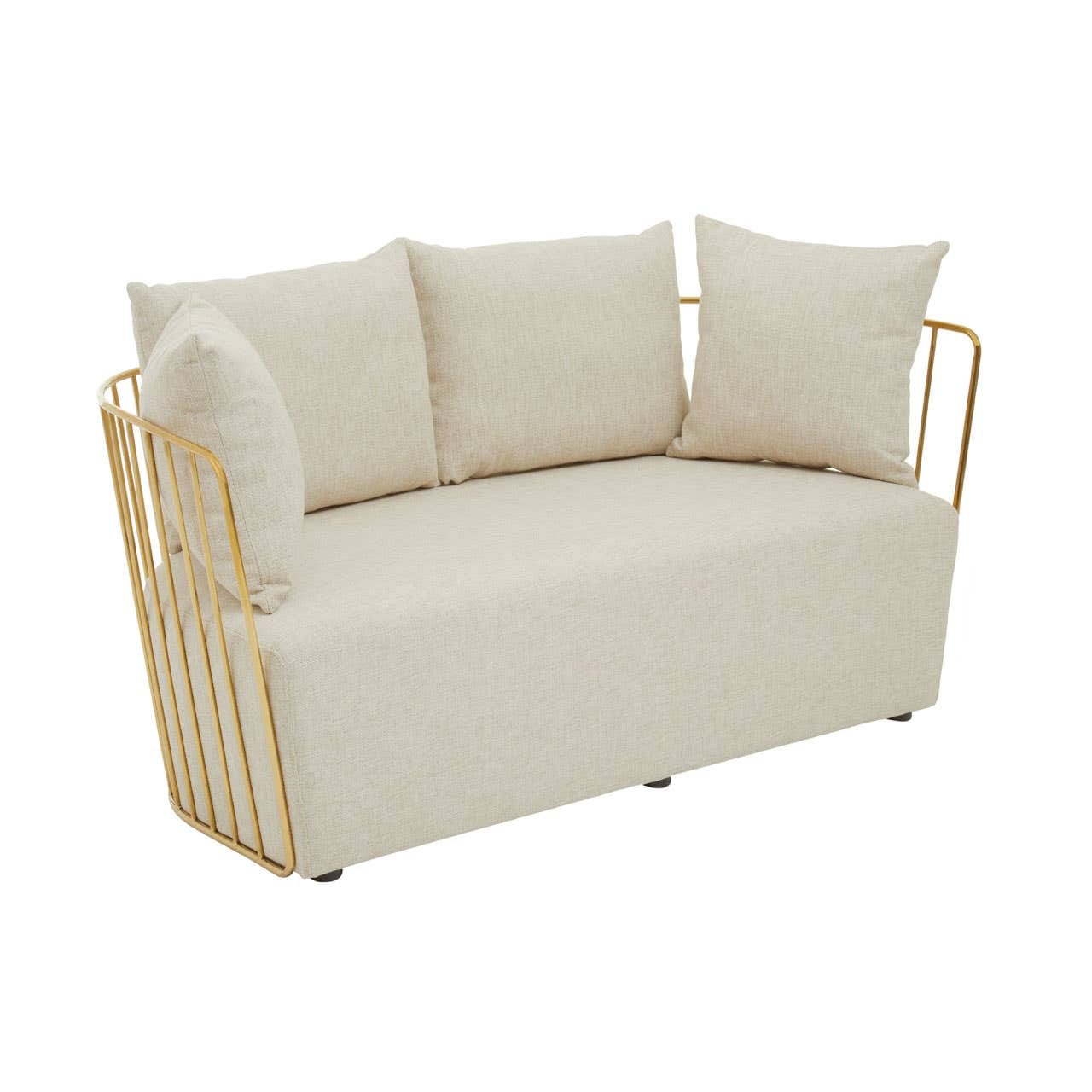 Sofa Azalea Two-Seat Sofa – Natural Fabric & Gold Steel
