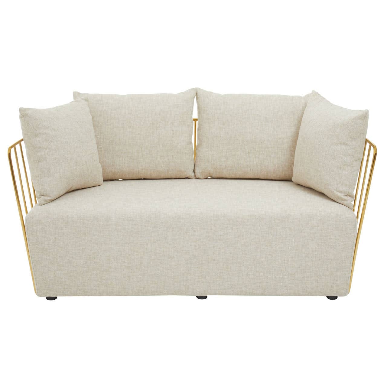 Sofa Azalea Two-Seat Sofa – Natural Fabric & Gold Steel