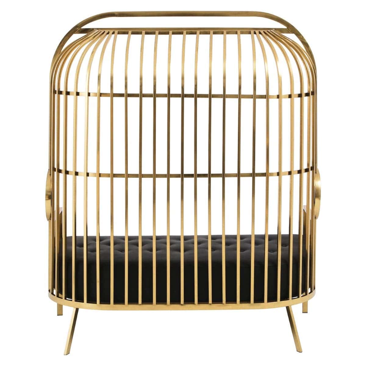 Sofa Eliza Dome Cage Sofa – Gold & Black Faux Leather
