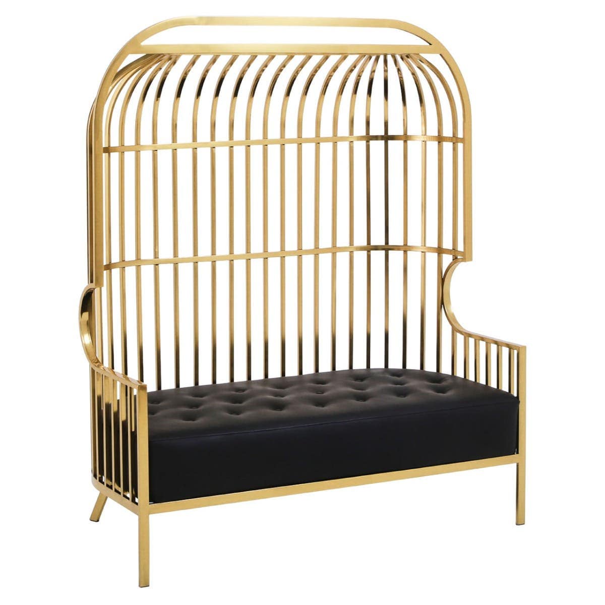 Sofa Eliza Dome Cage Sofa – Gold & Black Faux Leather