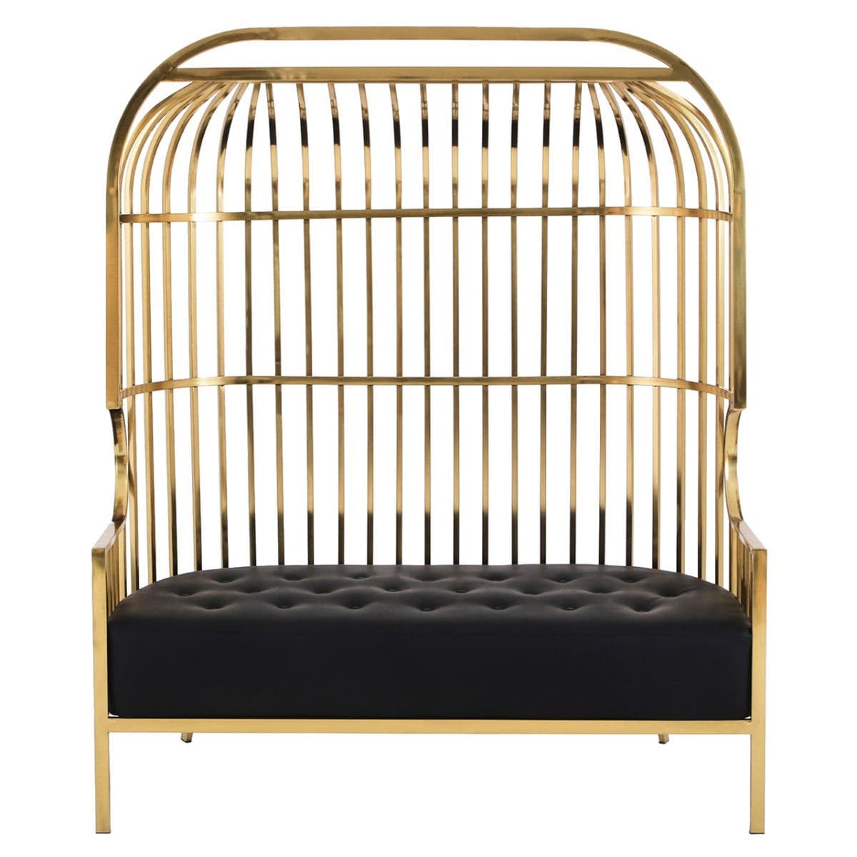 Sofa Eliza Dome Cage Sofa – Gold & Black Faux Leather