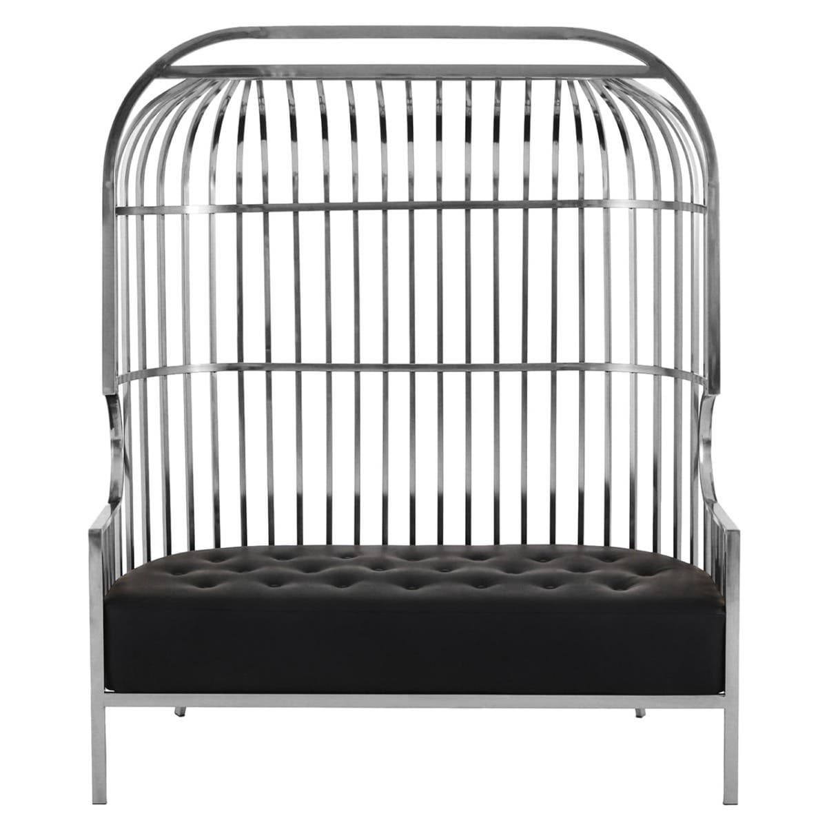 Sofa Eliza Dome Cage Sofa – Silver & Black Faux Leather