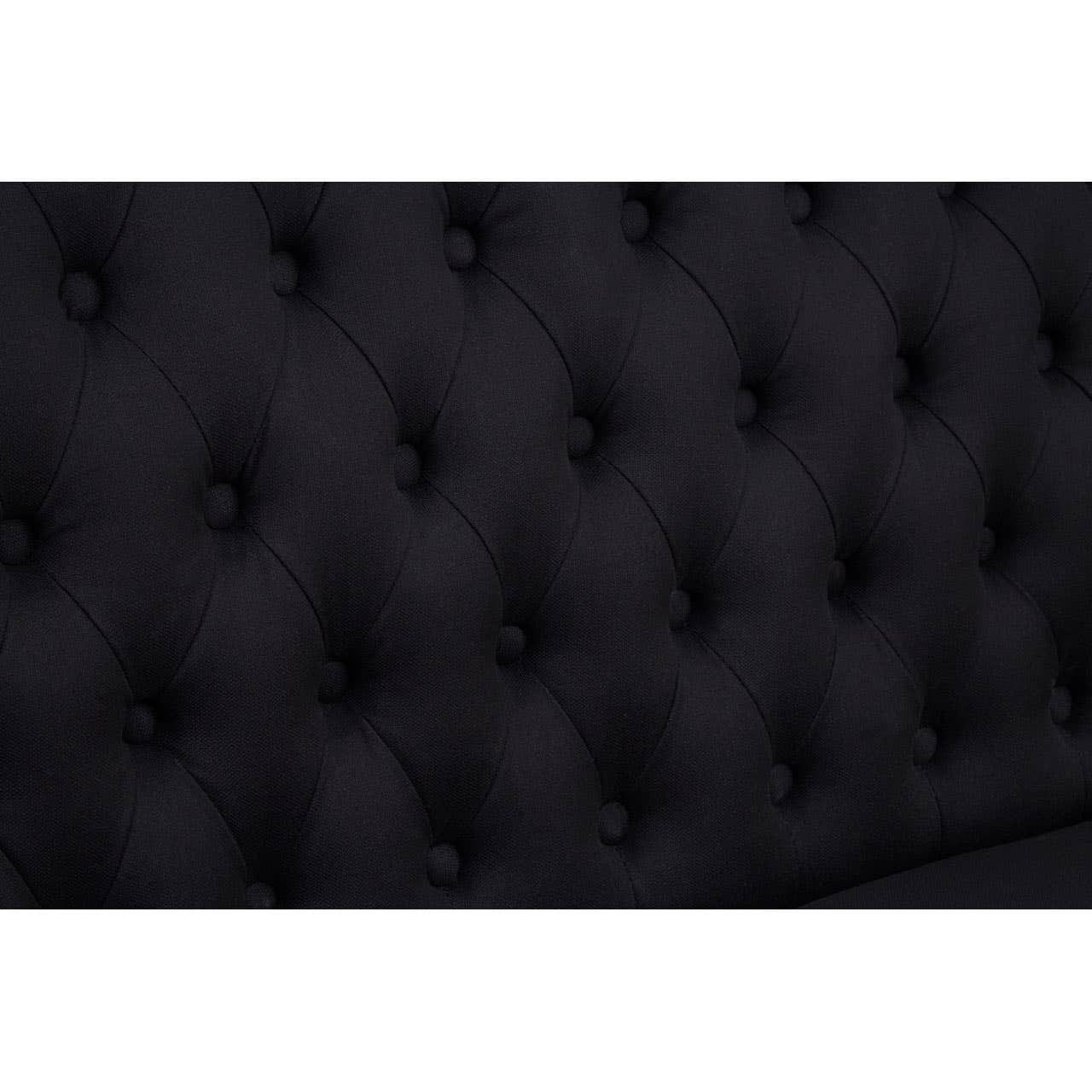 Sofa Harrison Bench Sofa – Black Linen, Stud Trim & Oak Cabriole Legs