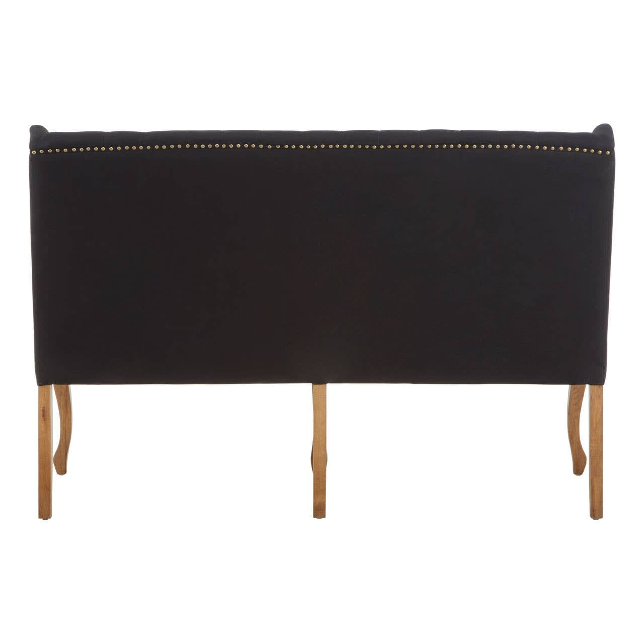Sofa Harrison Bench Sofa – Black Linen, Stud Trim & Oak Cabriole Legs