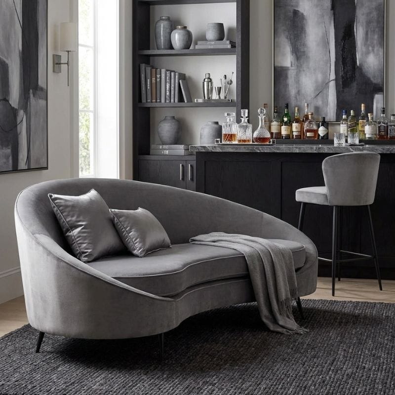 Sofa Hasina Three Seat Grey Velvet Sofa