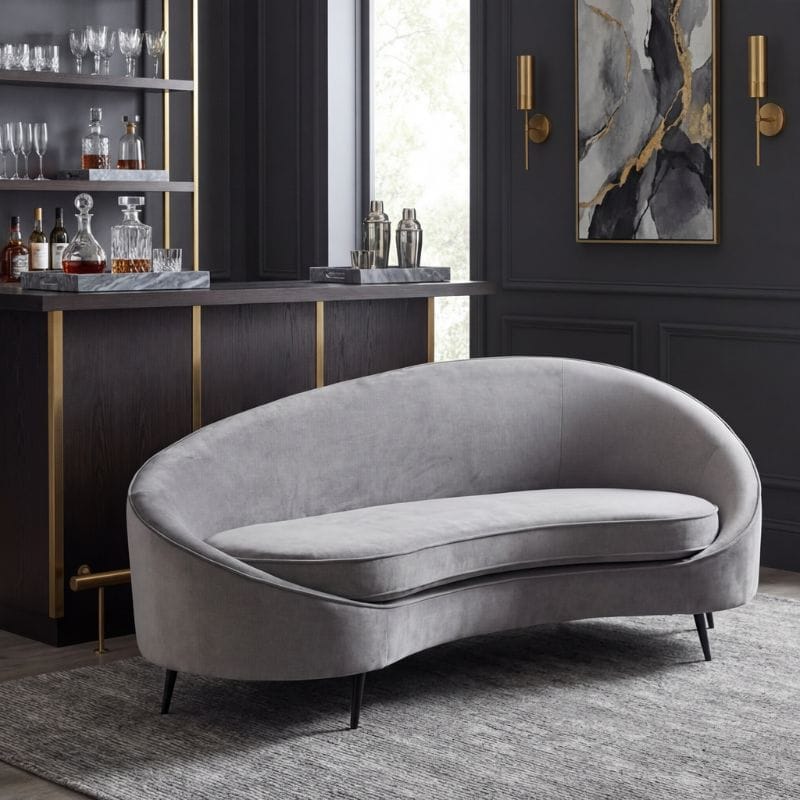 Sofa Hasina Three Seat Grey Velvet Sofa