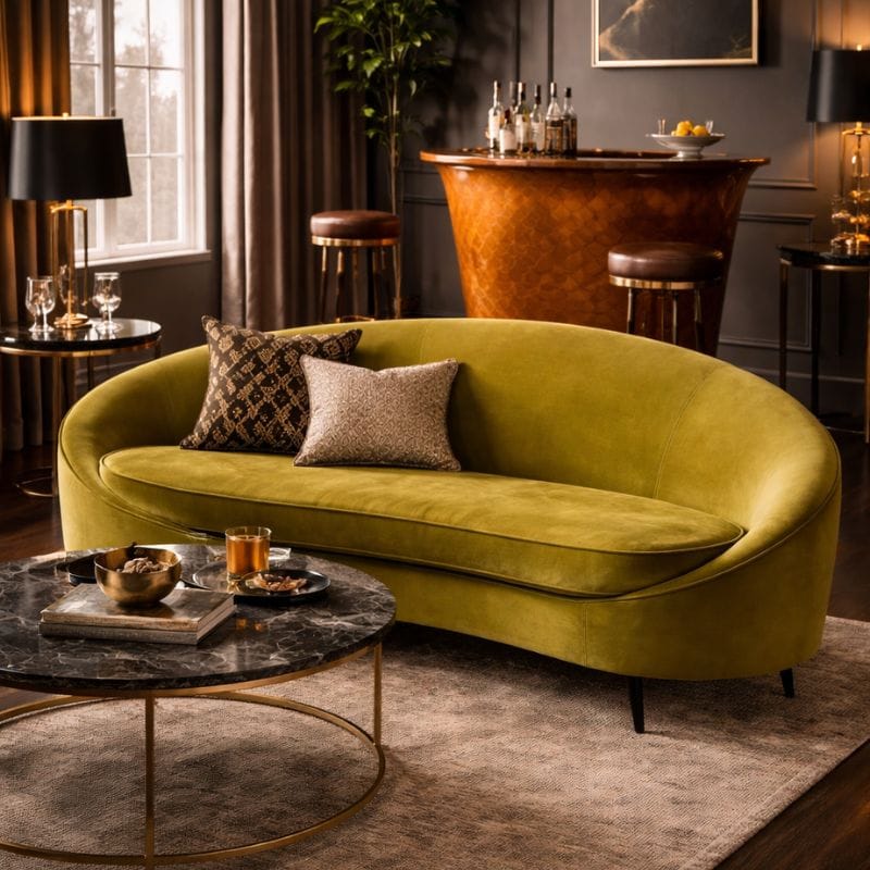 Sofa Hasina Three Seat Olive Velvet Sofa