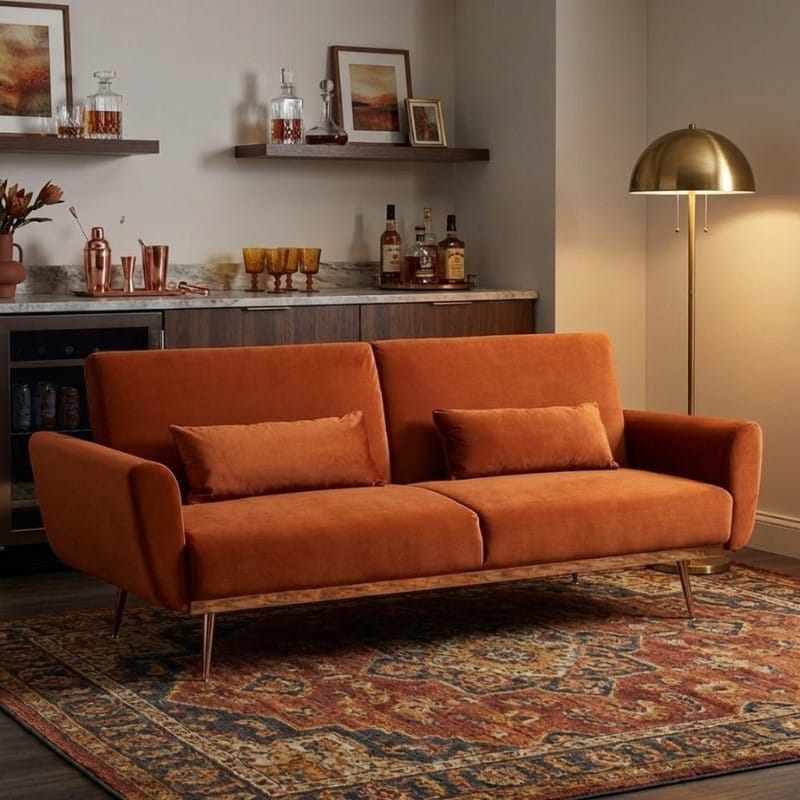 Sofa Hatton Burnt Orange Velvet Sofa Bed