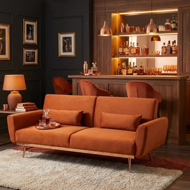Sofa Hatton Burnt Orange Velvet Sofa Bed