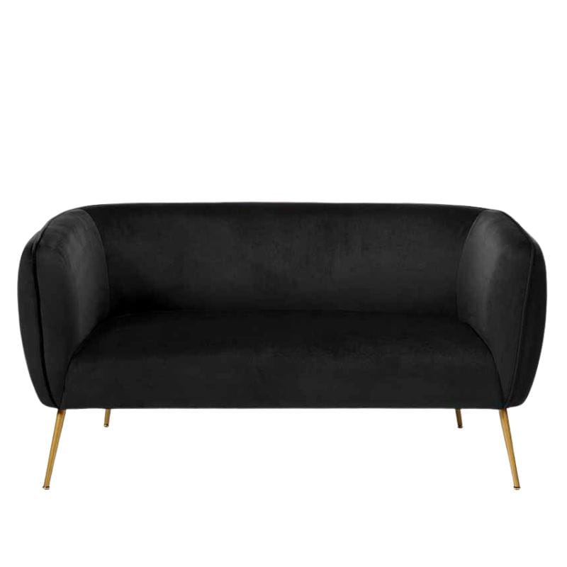 Sofa Lucca Black Velvet & Metal 2 Seater Sofa