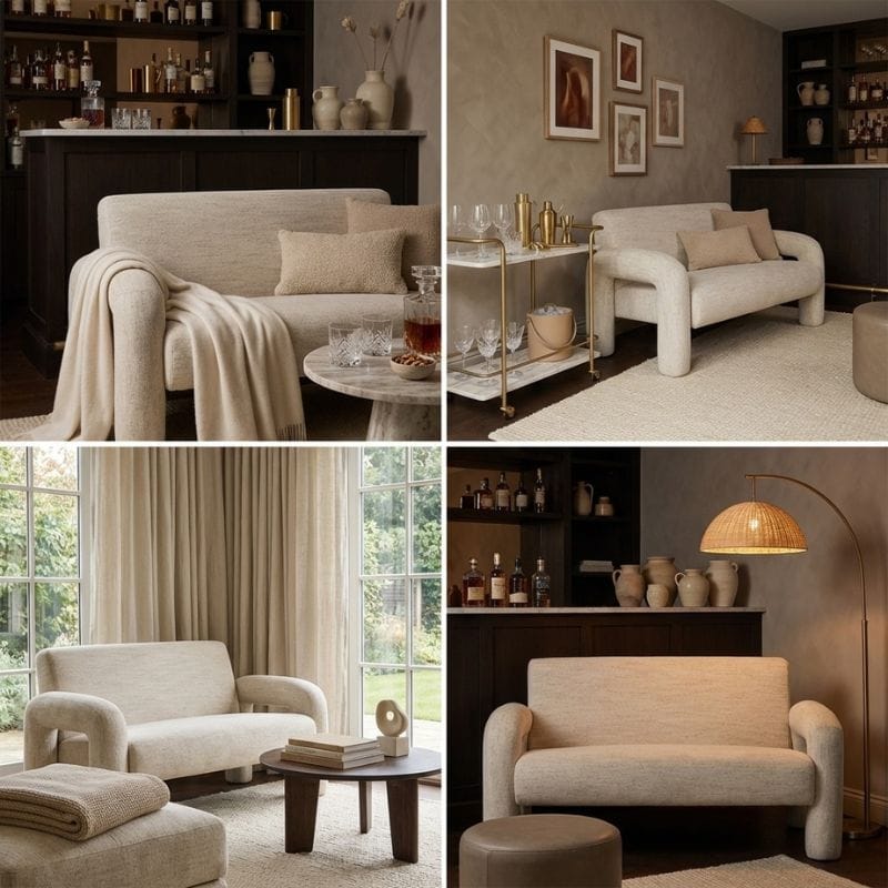 Sofa New Ravello White Textured Fabric Armed Sofa