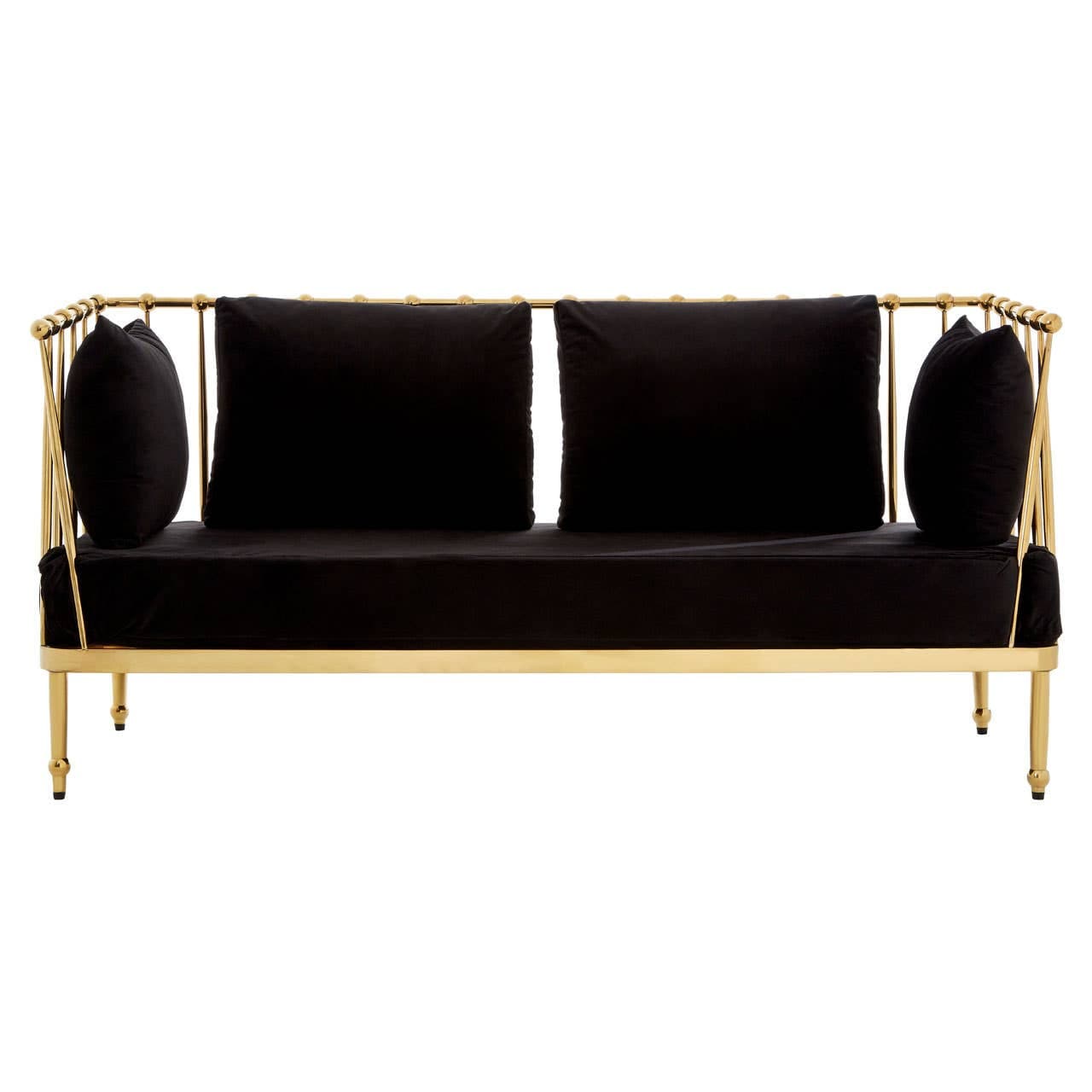Sofa Novo Two-Seat Sofa – Black Velvet & Gold Steel