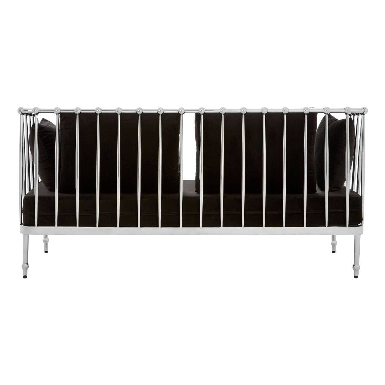 Sofa Novo Two-Seat Sofa – Black Velvet & Silver Steel