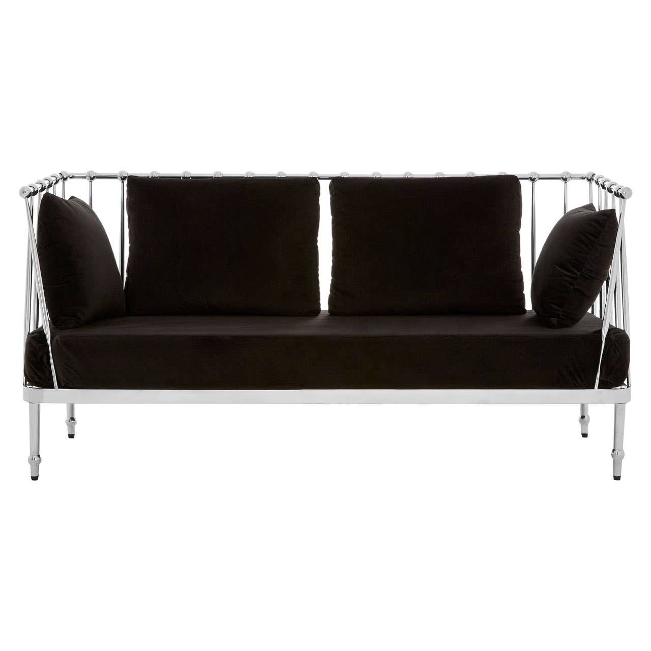 Sofa Novo Two-Seat Sofa – Black Velvet & Silver Steel