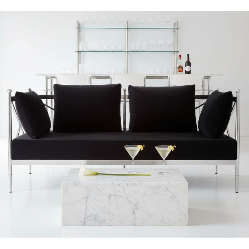 Sofa Novo Two-Seat Sofa – Black Velvet & Silver Steel