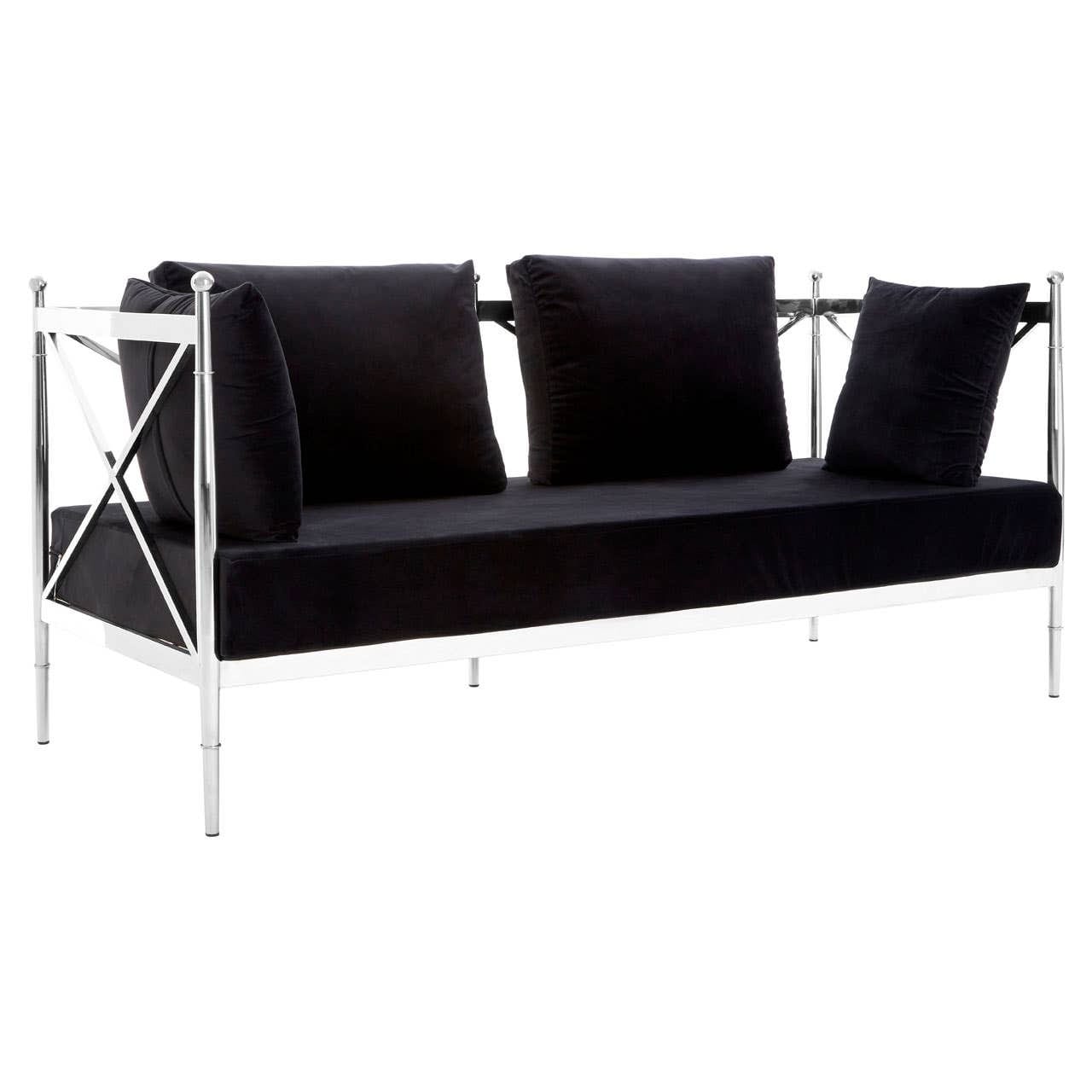 Sofa Novo Two-Seat Sofa – Black Velvet & Silver Steel