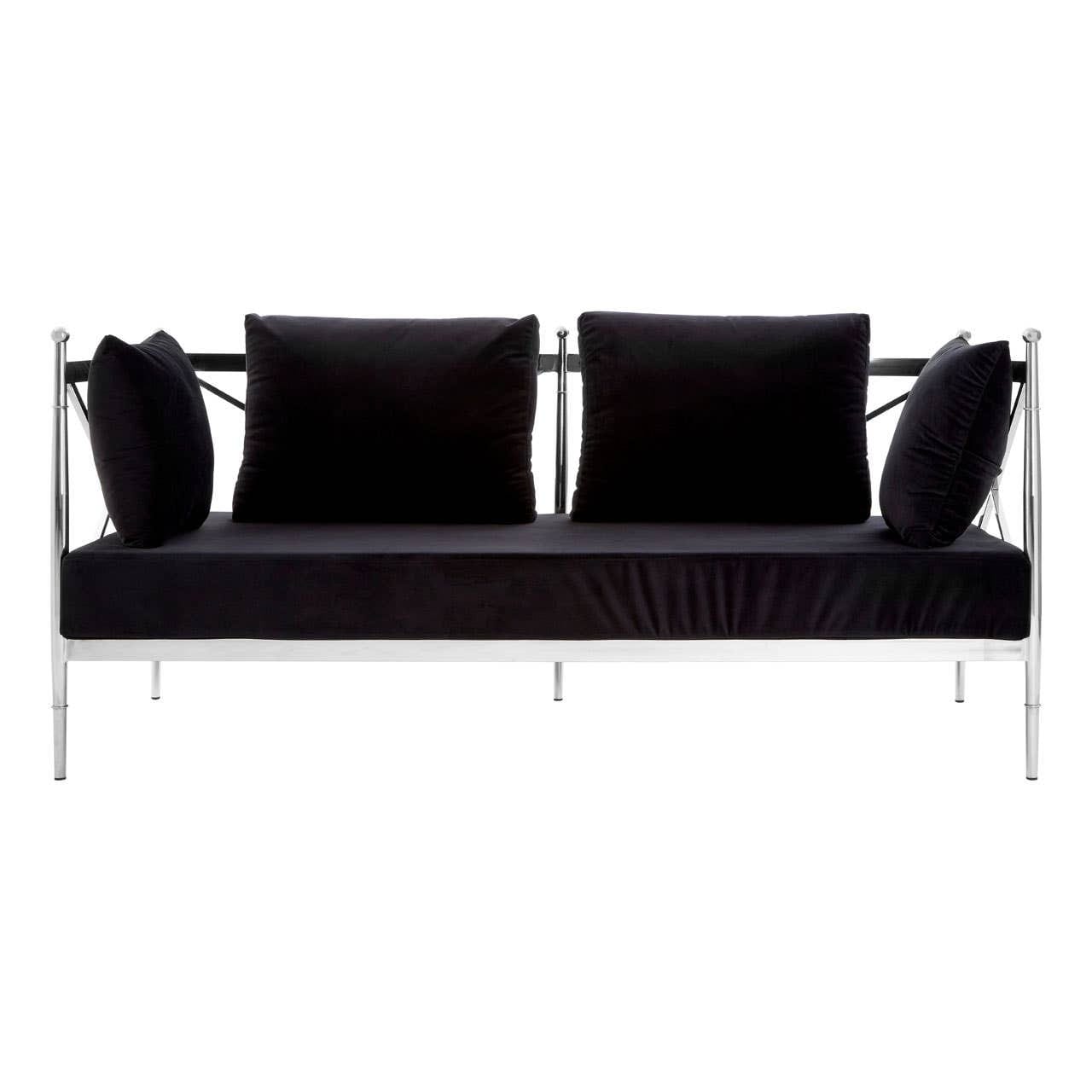 Sofa Novo Two-Seat Sofa – Black Velvet & Silver Steel