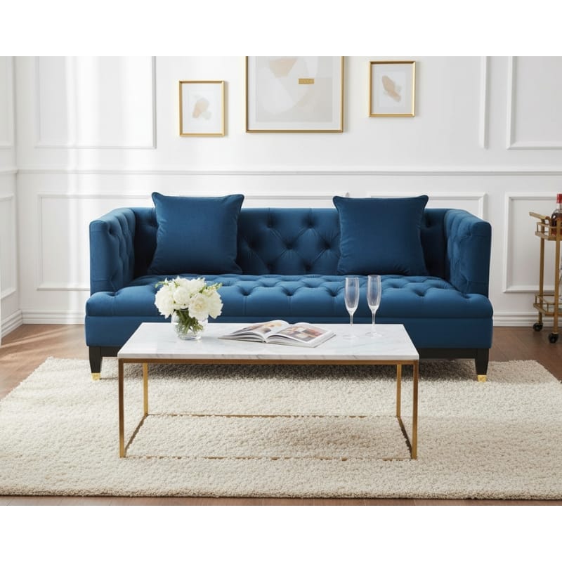 Sofa Sefira Two-Seat Sofa – Navy Velvet Modern Chesterfield