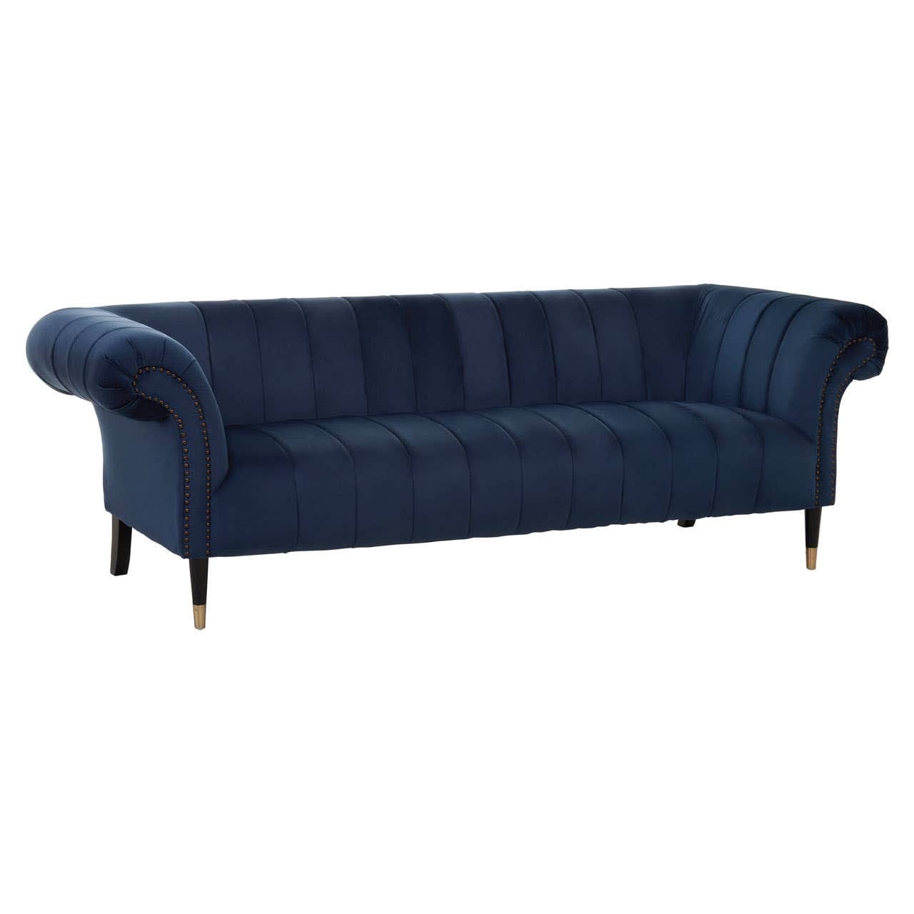 Sofa Siena Three-Seat Sofa – Midnight Blue Velvet Chesterfield