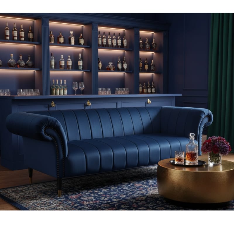 Sofa Siena Three-Seat Sofa – Midnight Blue Velvet Chesterfield