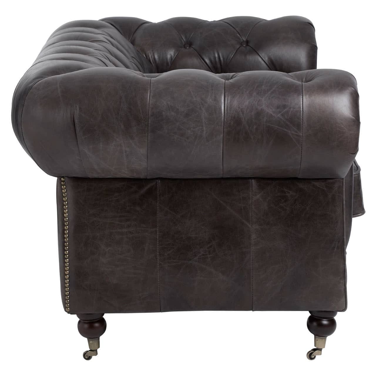 Sofa Victor Two-Seat Chesterfield Sofa – Grey-Brown Leather & Walnut