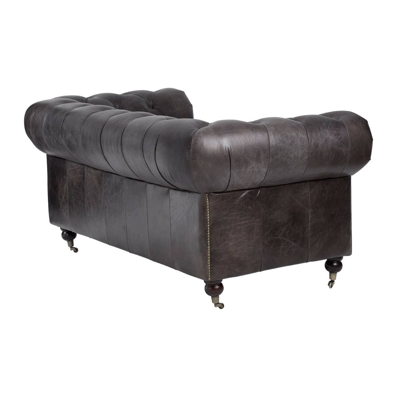 Sofa Victor Two-Seat Chesterfield Sofa – Grey-Brown Leather & Walnut