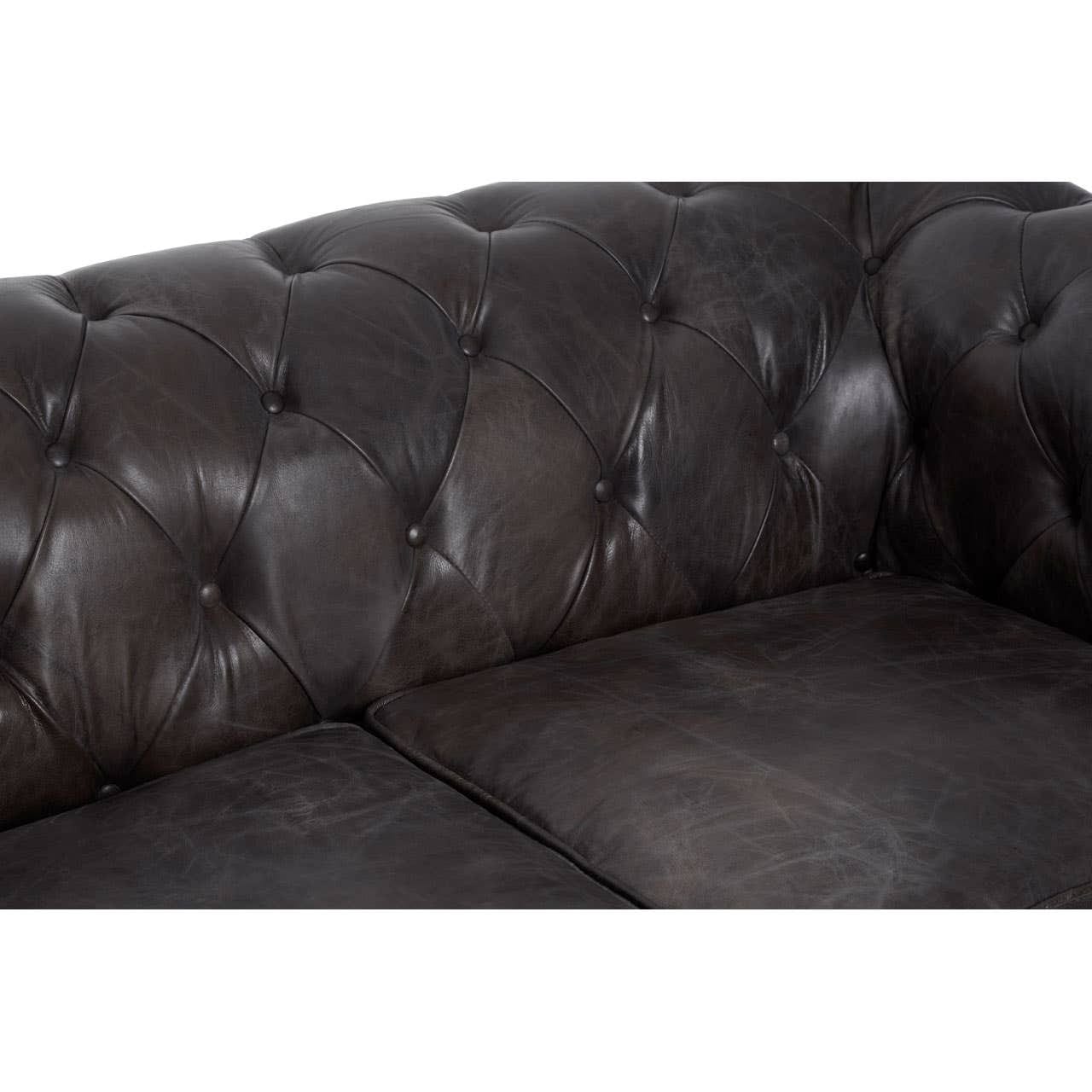 Sofa Victor Two-Seat Chesterfield Sofa – Grey-Brown Leather & Walnut