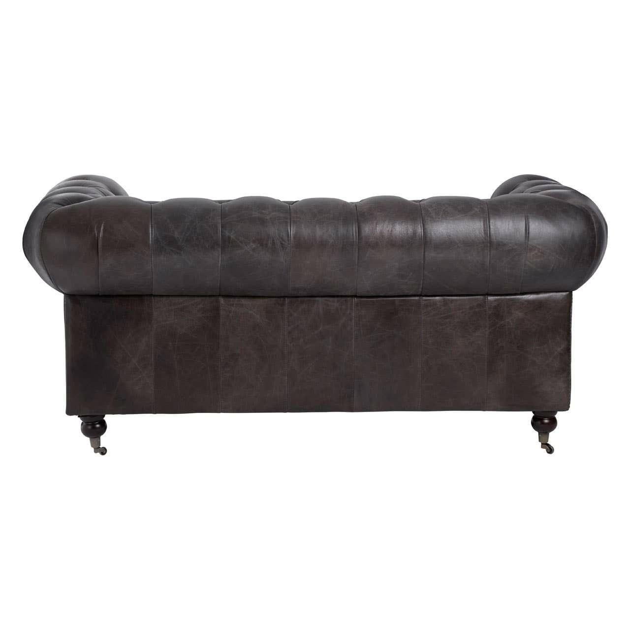 Sofa Victor Two-Seat Chesterfield Sofa – Grey-Brown Leather & Walnut