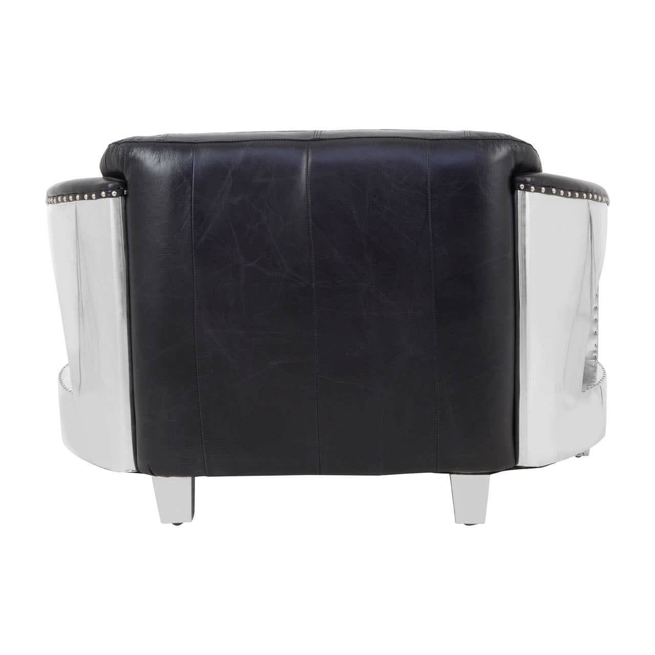 Sofa Victor Two-Seat Sofa – Black Leather & Polished Aluminium