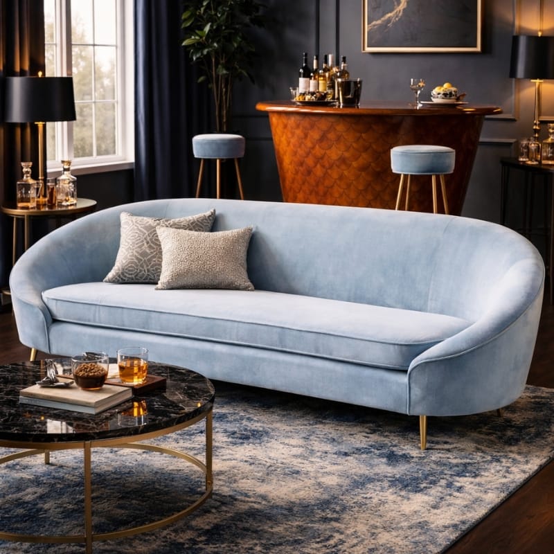 Sofa Yasmeen 3 Seat Aqua Blue Velvet Sofa