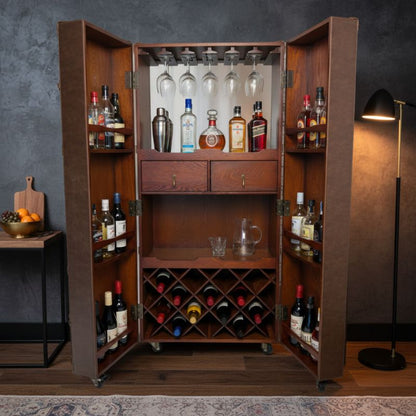 Soho Steamer Extra Large Brown Leather Two-Door Wine / Bar Cabinet