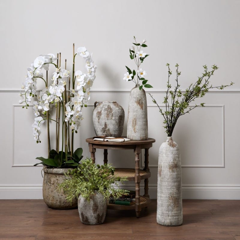 Stone Pot Large White Orchid In Antique Stone Pot