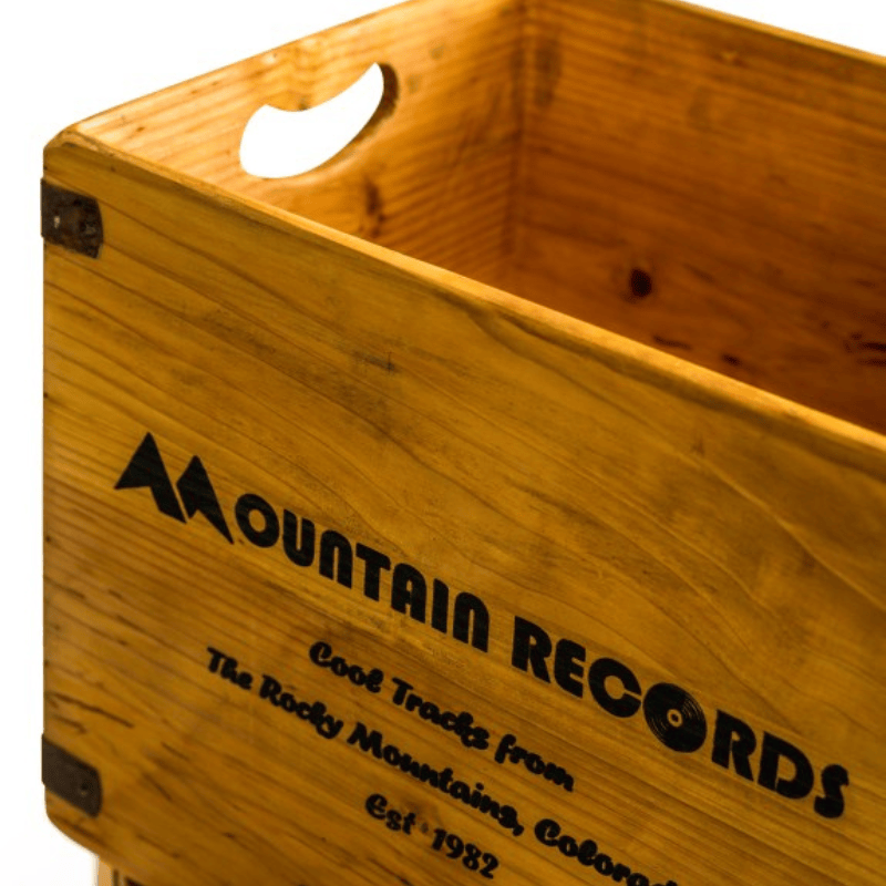 Storage Boxes Set of 2 Antiqued Wooden "Mountain Records" LP Record Storage Boxes