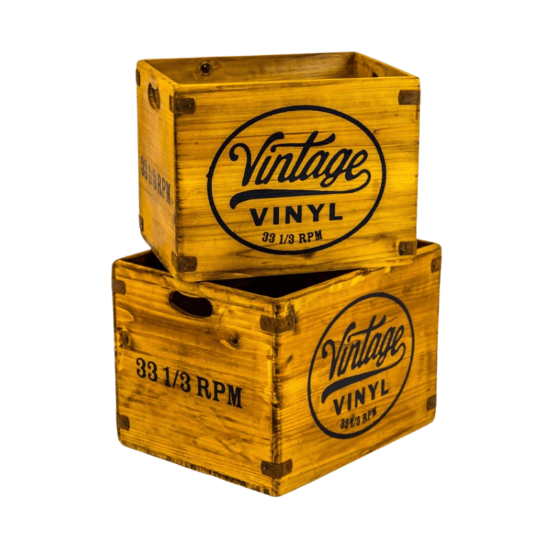 Storage Boxes Set of 2 Antiqued Wooden "Vintage Vinyl" LP Record Storage Boxes