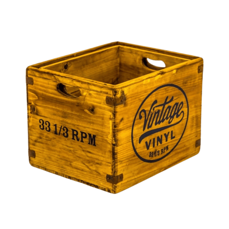 Storage Boxes Set of 2 Antiqued Wooden "Vintage Vinyl" LP Record Storage Boxes
