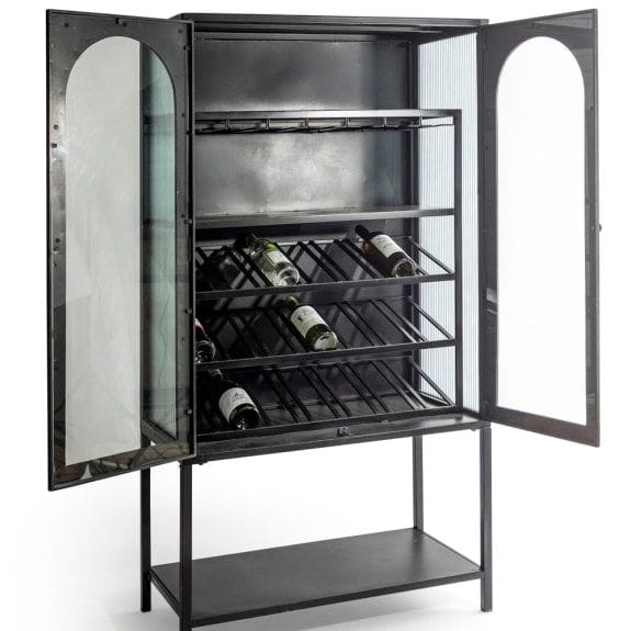 Storage Cabinet Black and Antique Gold "Orwell" Wine Storage Cabinet