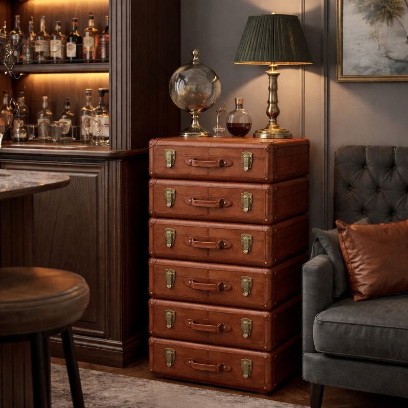 Storage Cabinet Handcrafted 6 Drawer Tall Boy – Cognac