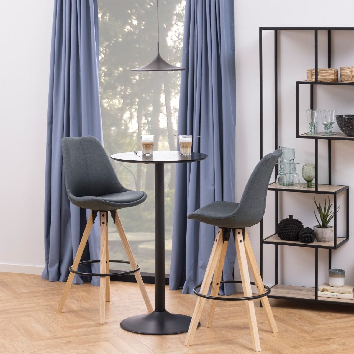 Table Ibiza Tall Round Bar Table with Black Ash Top and Matt Black Base