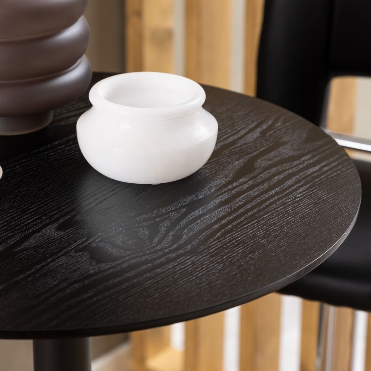 Table Ibiza Tall Round Bar Table with Black Ash Top and Matt Black Base
