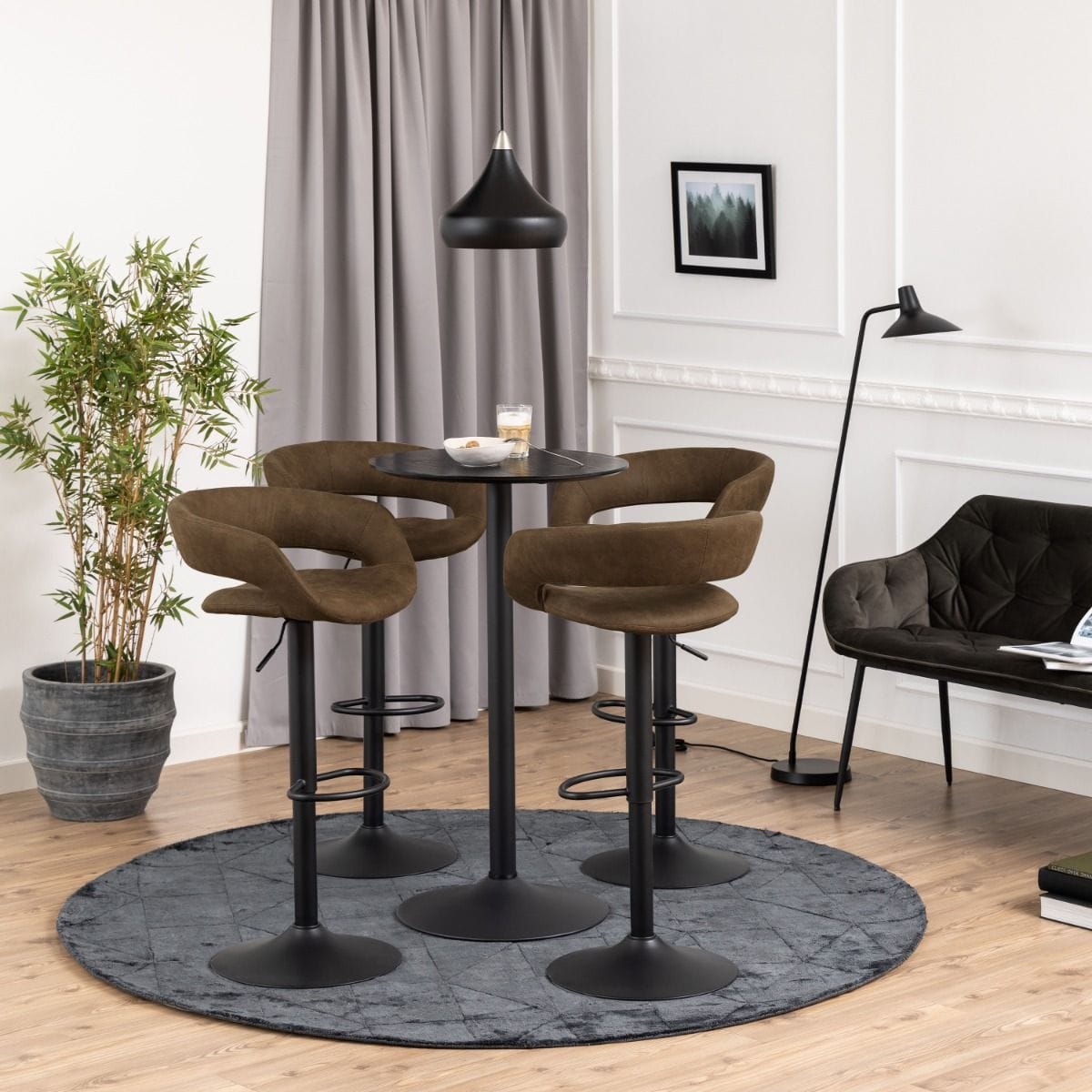 Table Ibiza Tall Round Bar Table with Black Ash Top and Matt Black Base