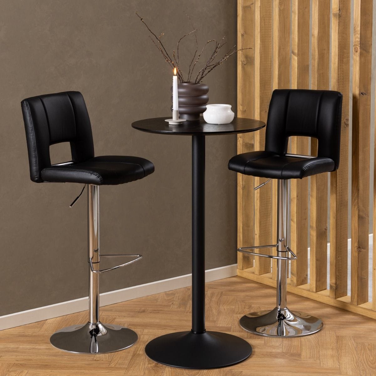 Table Ibiza Tall Round Bar Table with Black Ash Top and Matt Black Base