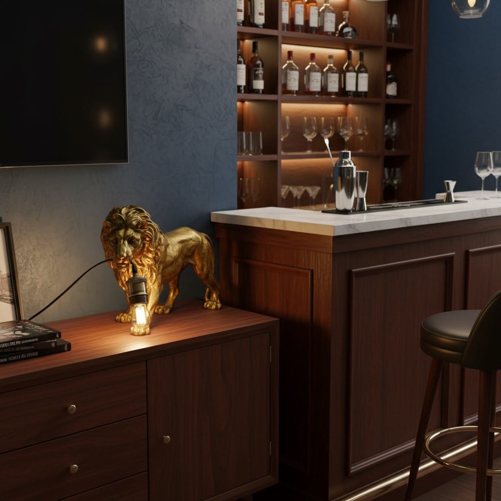 Table Lamp Antique Gold Prowling Lion Table Lamp