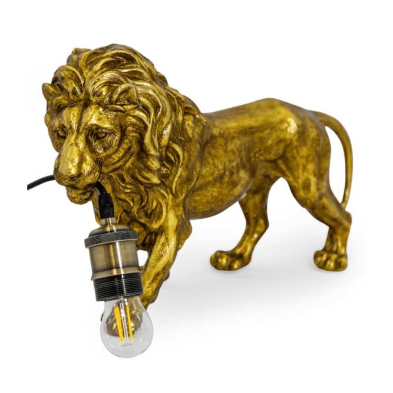 Table Lamp Antique Gold Prowling Lion Table Lamp