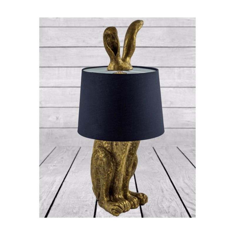 Table Lamp Antique Gold Rabbit Ears Lamp with Black Shade