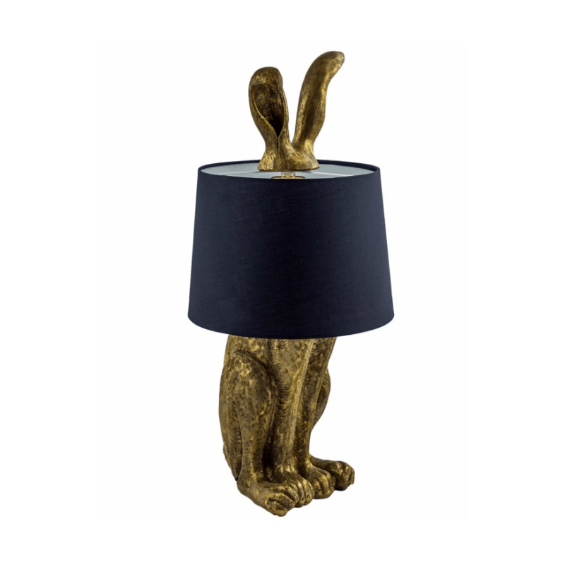 Table Lamp Antique Gold Rabbit Ears Lamp with Black Shade