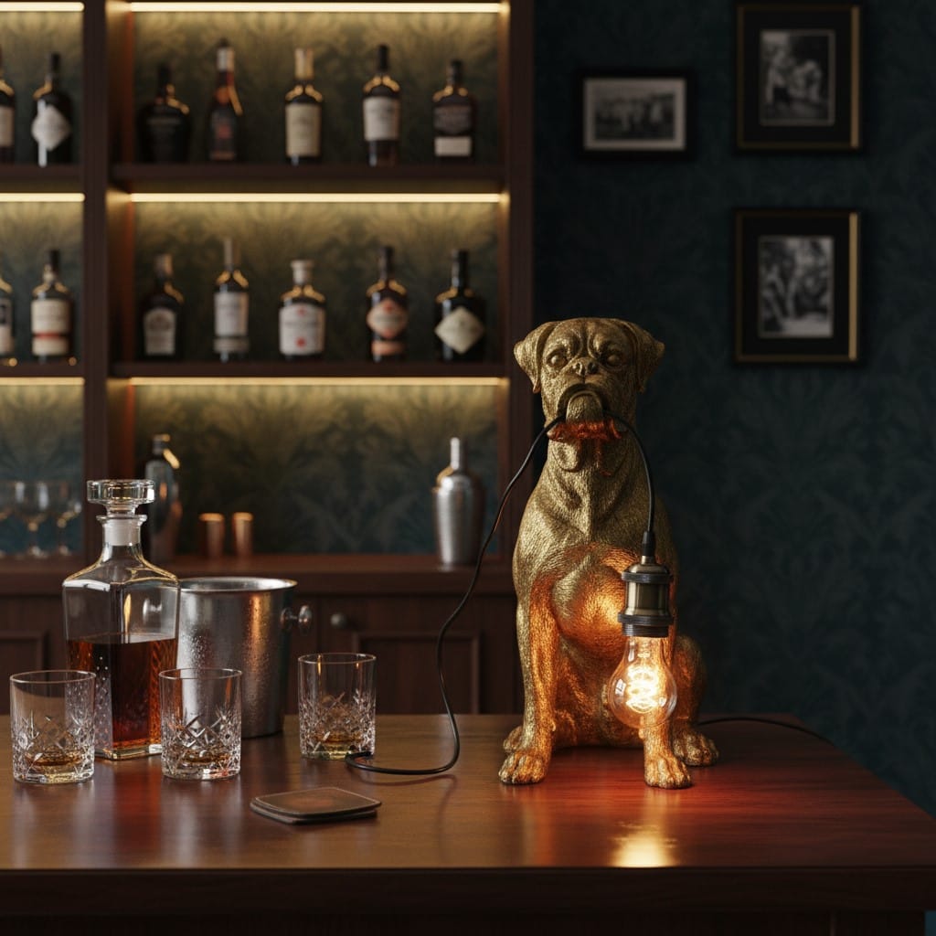 Table Lamp Antique Gold Sitting Boxer Dog Table Lamp