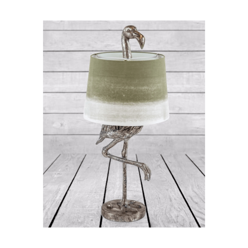 Table Lamp Antique Silver Flamingo Table Lamp with Sage Fade Shade