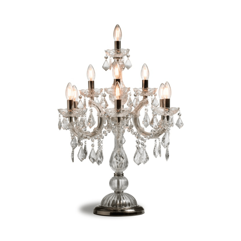 Table Lamp Antique Silver/Nickel Ornate Glass Girandole Table Lamp