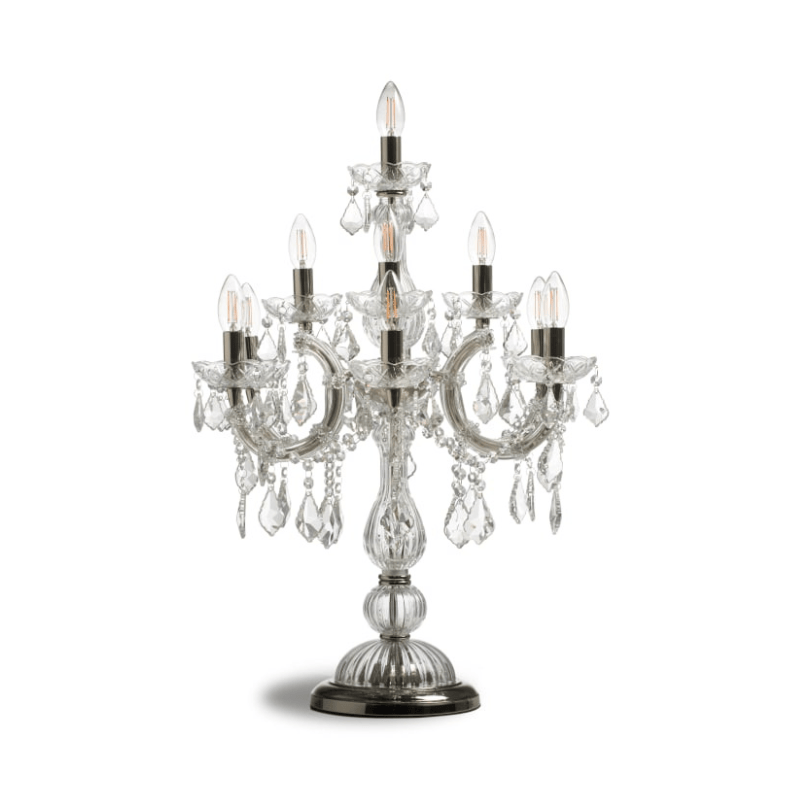Table Lamp Antique Silver/Nickel Ornate Glass Girandole Table Lamp